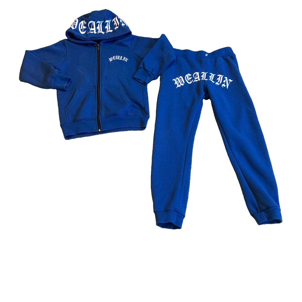 Boys “We All In” 2 PC Urban Streetwear Logo Queens NY Matching Hooded Sweatsuit